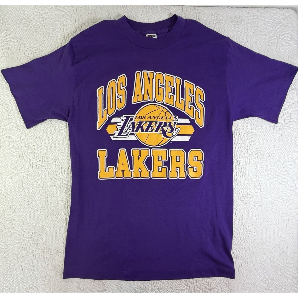 Vintage Trench USA Los Angeles Lakers Single Stitch NBA Purple T Shirt Size L